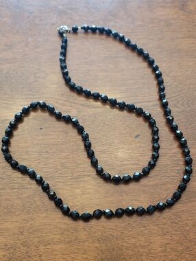 Vtg 80s/90s Faceted Black Bead Long Necklace - 30" Length